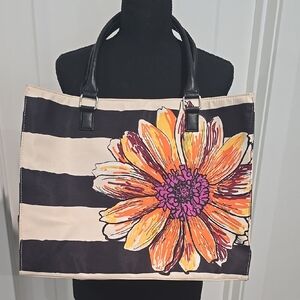 Floral Striped Tote Bag - Black and Orange